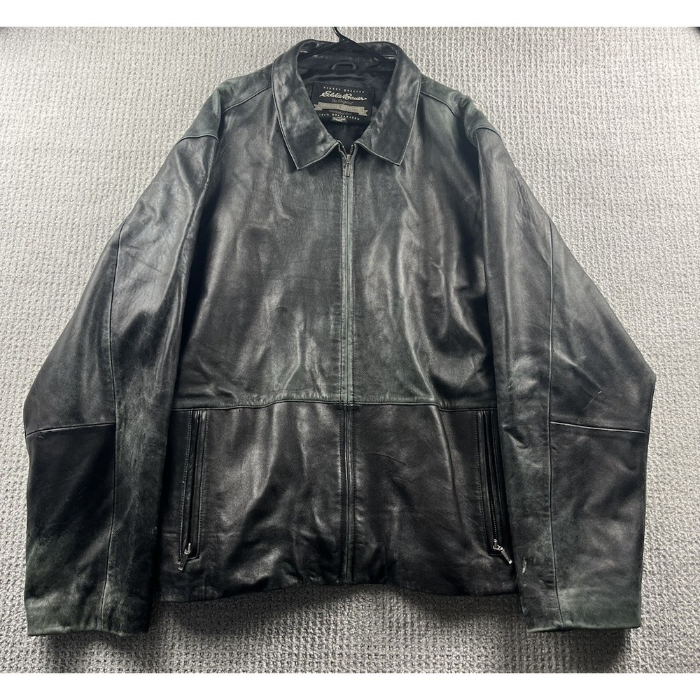 VTG‎ Eddie Bauer Leather Bomber Jacket Motorcycle Cafe Racer Biker XXL Tall